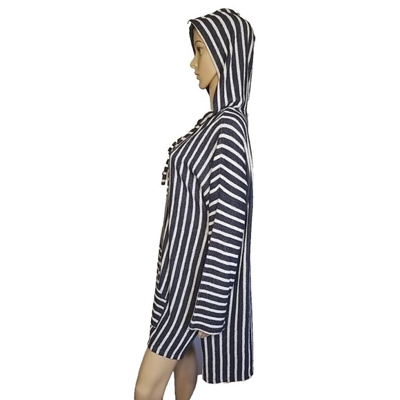 Soft Surroundings Size Large Offshore Hooded Tunic Cover Navy Blue White T45 - Picture 8 of 11